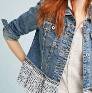 Pilcro & The Letterman Jacket with Crochet Hem - Blue